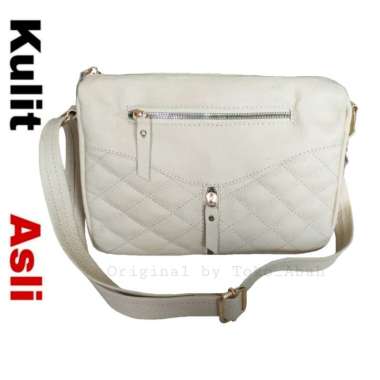 Bossindo Tas Kulit Wanita Asli Garut Tas Selempang Simple Elegant Tas Putih