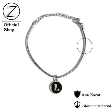 Zafa Gelang Pria Wanita Real Titanium Anti Karat Liontin Huruf Hitam - Italy Bracelet X Circle Lette