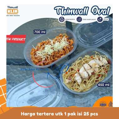 Thinwall Oval 450ml 700ml Isi 25 Pcs l Tinwall Kotak Makan Plastik 450 ml 700 ml 450ml-Oval