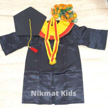 BAJU TOGA ANAK KOSTUM WISUDA SARJANA ANAK TK PAUD LAKI LAKI PEREMPUAN - Size L Kuning Merah