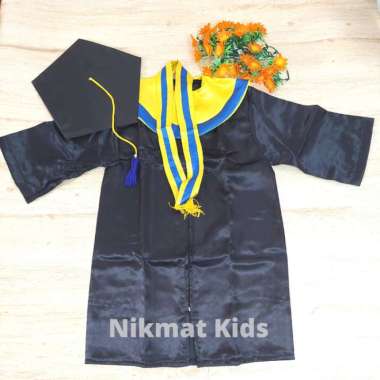 BAJU TOGA ANAK KOSTUM WISUDA SARJANA ANAK TK PAUD LAKI LAKI PEREMPUAN - Size S Kuning Biru