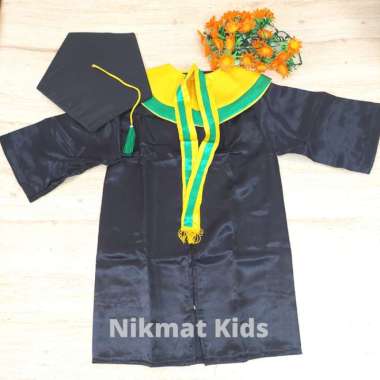 BAJU TOGA ANAK KOSTUM WISUDA SARJANA ANAK TK PAUD LAKI LAKI PEREMPUAN - Size L Kuning Hijau