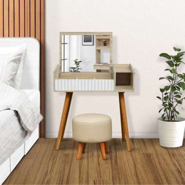 KIRANA Meja Rias Lipat Dressing Table Kayu Modern Minimalis Putih - Lisbon MR 512 + Stool