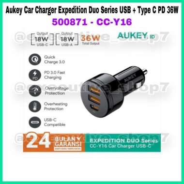 Aukey Car Charger Expedition Duo Series USB + Type C PD 36w - AK CC-Y16