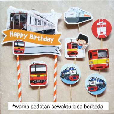 satu set cake topper hiasan kue ulang tahun karakter Kereta Api Train KRL
