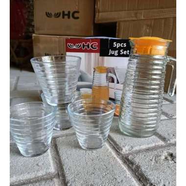 Water jug set hc gelas teko set kaca 5 in1 gelas tebal /teko set gelas kaca teko viral gela kaca vir
