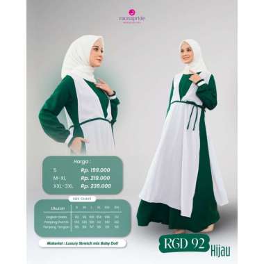 Raunapride Gamis Wanita Kekinian / GD-92 / Fashion Muslim 2024 Hijau XXXL