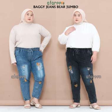 AFAREEN - Baggy Jeans Wanita Jumbo Jeans Pinggang Karet Baggy Jeans Bordil SNOW BLUE