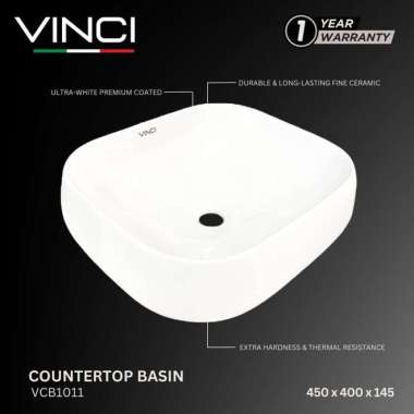 VINCI Wastafel Meja Tempat Cuci Tangan Keramik Basin Kotak Minimalis