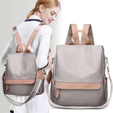 Tas Ransel Backpack Korea Wanita Casual Smart Oxford Anti Maling CREAM
