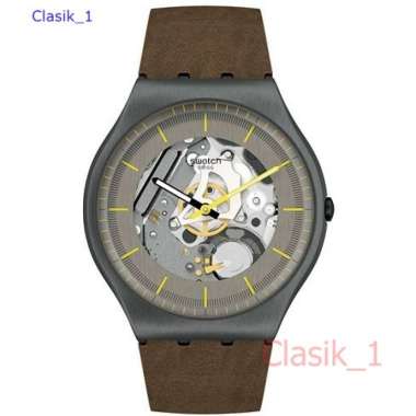 Original 100%!! Jam Tangan Pria SWATCH Skin SS07M103 SILVER SKULETON Garansi Resmi 2 tahun