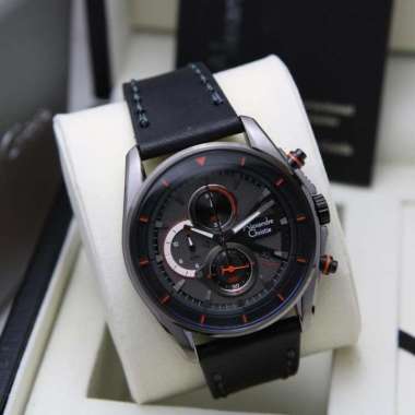 JAM TANGAN PRIA ALEXANDRE CHRISTIE AC 6662 / AC6662 LEATHER ORIGINAL GREY BLACK