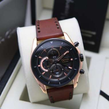 JAM TANGAN PRIA ALEXANDRE CHRISTIE AC 6662 / AC6662 LEATHER ORIGINAL ROSEGOLD BLACK