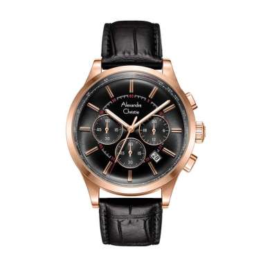 ALEXANDRE CHRISTIE AC 6574 ROSEGOLD BLACK LEATHER MCLBRBA