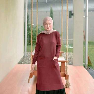 Tunik Knit Rajut - Anaya Knit - Atasan Tunik wanita bahan rajut Saku denim
