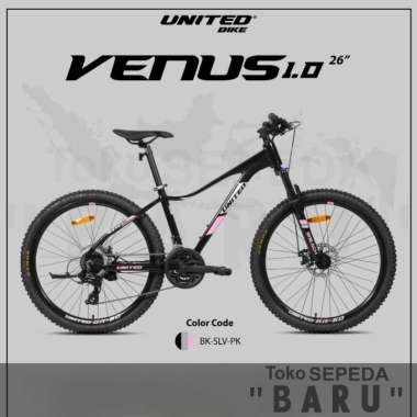 TB - Sepeda MTB UNITED VENUS 1.0 Ukuran 26 Inch NEW BK SLV PK