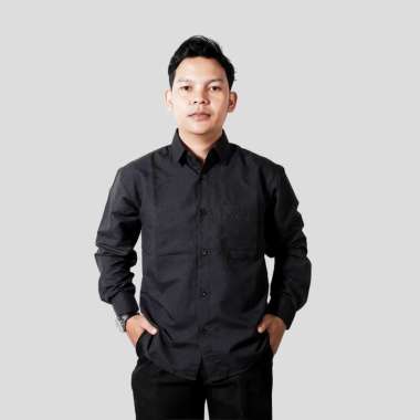 Prodigo * Kemeja Pria Santolo Hitam I Kemeja Polos Lengan Panjang I Kemeja Formal Kerja L