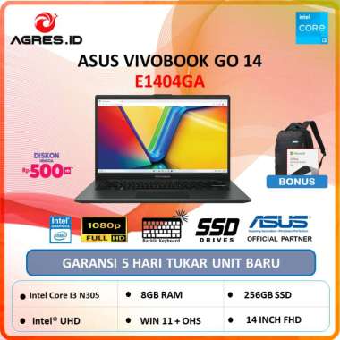 ASUS VIVOBOOK GO 14 E1404GA - I3 N305 8GB 256GB 14.0 FHD WIN11 OHS WINDOWS 11 HOME BUNDLE STANDARD