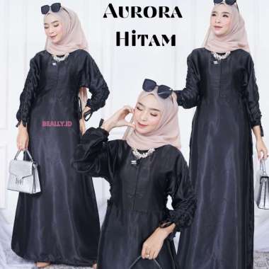 AURORA DRESS SATIN SERUT LUXURY BRIDESMAID GAMIS PESTA KONDANGAN Aurora Black