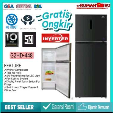 GEA KULKAS 2 PINTU NO FROST G2HD-448 / G2HD 448 / G2HD448 BLACK 448 L