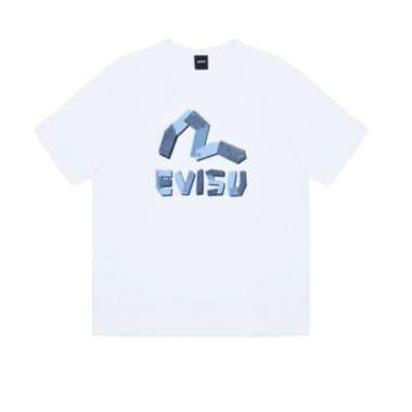 EVISU DENIM PATCH PRINT WHITE TEE 100% Authentic L