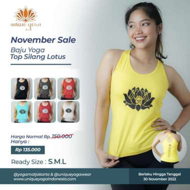 VERISH Baju Yoga / Kaos Senam Yoga / Top Silang Lotus / Kaos Senam Wanita / Kaos Olahraga / Baju Zum