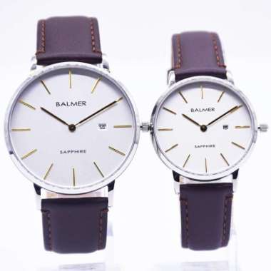Jam Tangan Couple Balmer 8143 Original Saphire Glass Coklat Jrm Gold