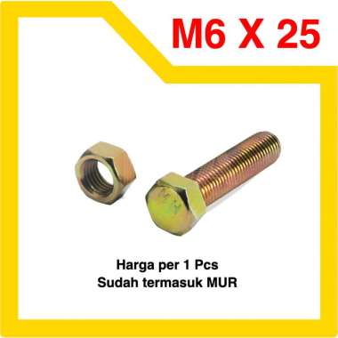 [1 Pcs] Baut Mur Hex Kuning M6 x 25 - Baut 10 2.5CM