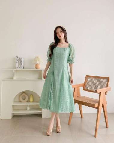 Dress Victoria Size L Xl Bahan Malika Brokat Premium, Satin Velvet Sage - L