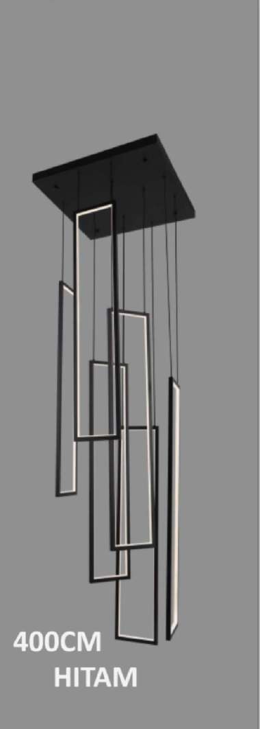 FL 1742 LAMPU GANTUNG VOID RING KOTAK 400CM MODERN MINIMALIS TANGGA Hitam