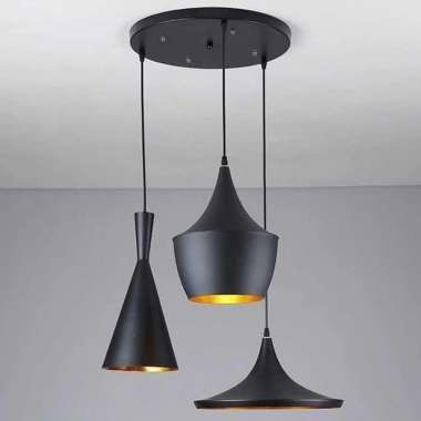 LAMPU GANTUNG MINIMALIS 3 IN 1 HITAM DEKORASI MEJA MAKAN VINTAGE RETRO BASE PANJANG