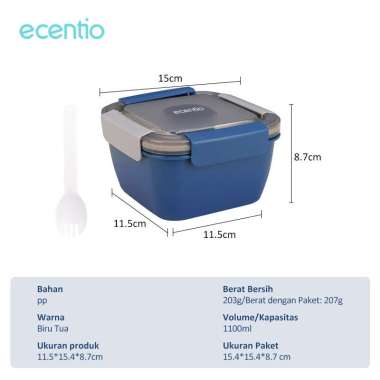 Kotak makan lunch box tempat makan Bekal Makan/ Biru 1100ML Anti tumpah/Free Wadah saus kecil Biru