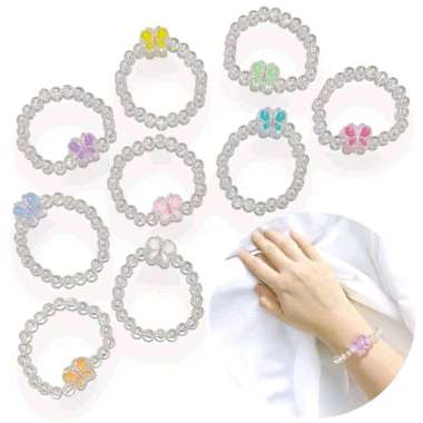 Farfala Butterfly Holo Beads Bracelet Gelang Elastis Liontin Kupu Kupu Resin Elastic Manik Hologram 