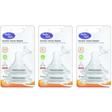 Babysafe Double Valve Nipple Wide Neck Dot Botol isi 2 size XL