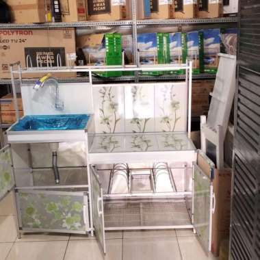 rak cuci piring + kompor aluminium modern full