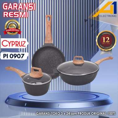 CYPRUZ Cookware Set Granite PI 0907 Diecast Casserole Anti Lengket - Hitam