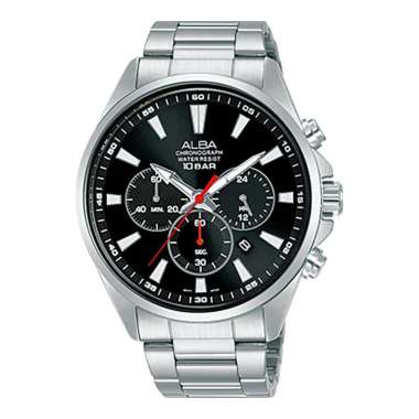 Jam Tangan Pria Alba Active AT3G53X1 Chronograph Men Black Dial Stainless Steel Strap