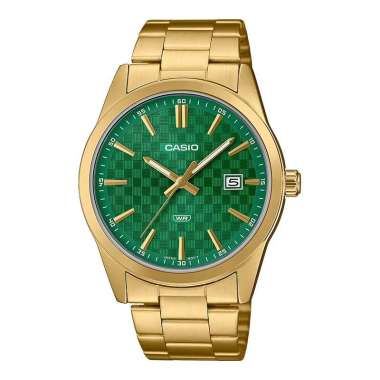 Jam Tangan Pria Casio General MTP-VD03G-3AUDF Dress Men Green Dial Gold Stainless Steel Band