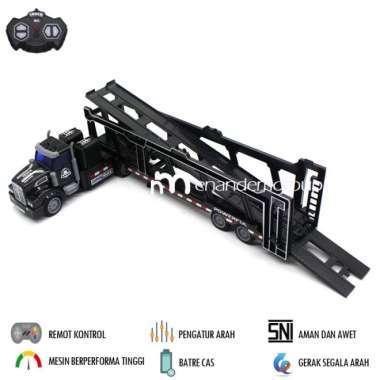 MAINAN MOBIL REMOT KONTROL RC TRUK KONTAINER TRAILER TOWING DEREK Hitam