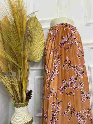 ROK PLISKET MOTIF | ROK PANJANG WANITA | ROK MOTIF BUNGA Sakura Orenji