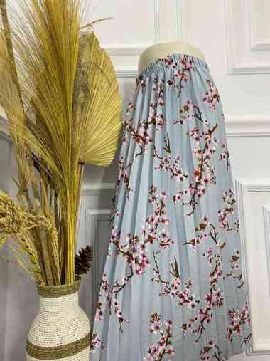 ROK PLISKET MOTIF | ROK PANJANG WANITA | ROK MOTIF BUNGA Sakura Biru