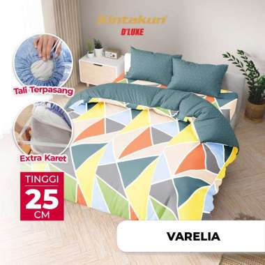 Kintakun DLUXE Bedcover Set Fitted Tinggi 25cm 180x200 King Minimalis Aesthetic - Varian Motif Varel