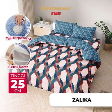 Kintakun DLUXE Bedcover Set Fitted Tinggi 25cm 180x200 King Minimalis Aesthetic - Varian Motif Zalik