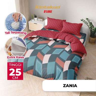 Kintakun DLUXE Bedcover Set Fitted Tinggi 25cm 180x200 King Minimalis Aesthetic - Varian Motif Zania