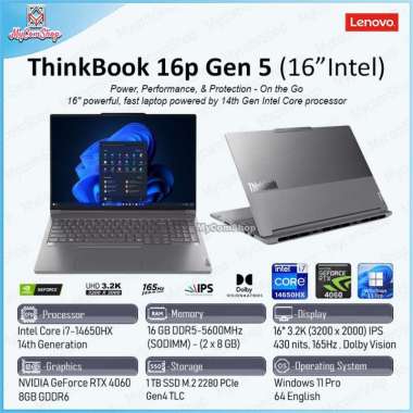 LENOVO THINKBOOK 16P GEN 5 I7-14650HX 16GB RAM 1TB SSD RTX 4060 8GB 16" 3.2K IPS 165HZ