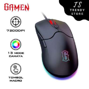 Gaming Mouse GAMEN Macro Wired GM200 RGB Light 7200 DPI Ringan Ori Hitam