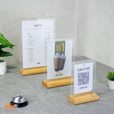 Stand Display Menu Kayu Akrilik - INPI House A4