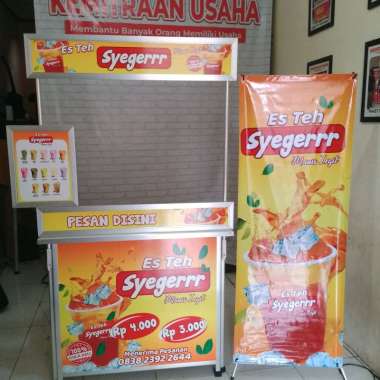 Booth Portable Meja Lipat bahan aluminium Bonus Banner Promosi dan Tas