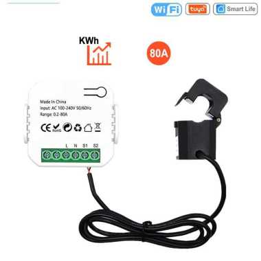 Tuya Smart Energy Meter 80A WiFi with Current Transformer Clamp kWh
