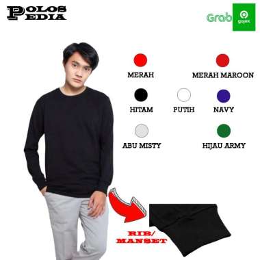 KAOS POLOS Cotton Combed 30s Lengan Panjang RIB/ MANSET untuk Pria dan Wanita UNISEX Abu Misty XXL